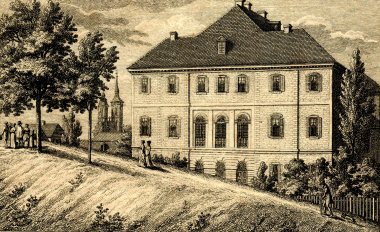 Stammbuchblatt: Entbindungs-Haus zu G&ouml;ttingen, Ernst Ludwig Riepenhausen, um 1821